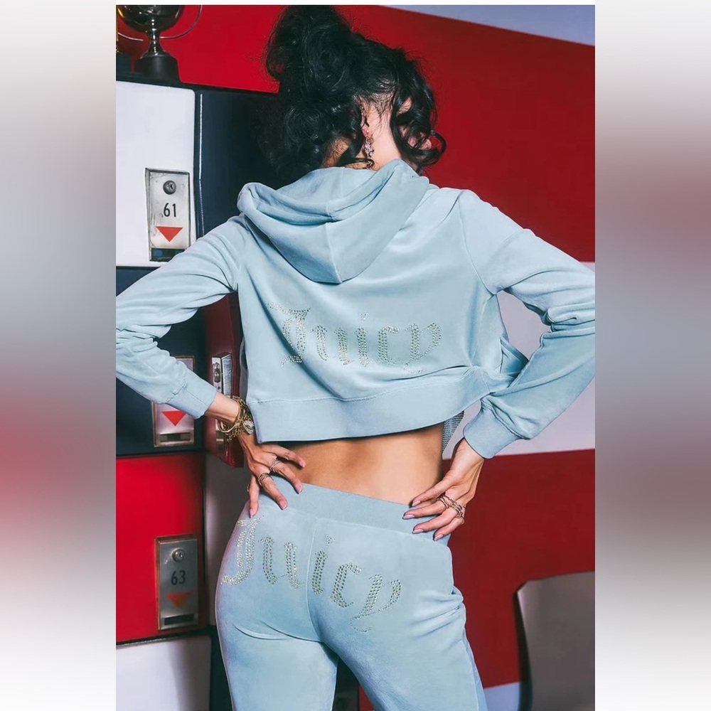 NEW! NWT JUICY COUTURE Velour OG Bling Tracksuit Set in Pastel Turquoise Size M - Picture 3 of 6